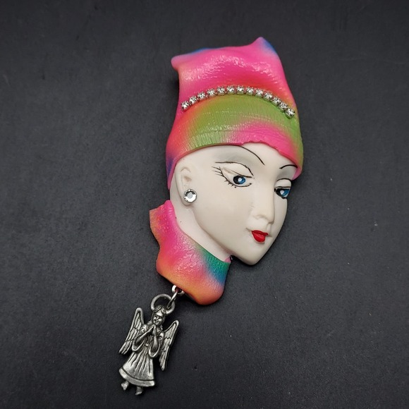 Lady Face Lady Head Brooch Artisan Handcrafted - Picture 7 of 7